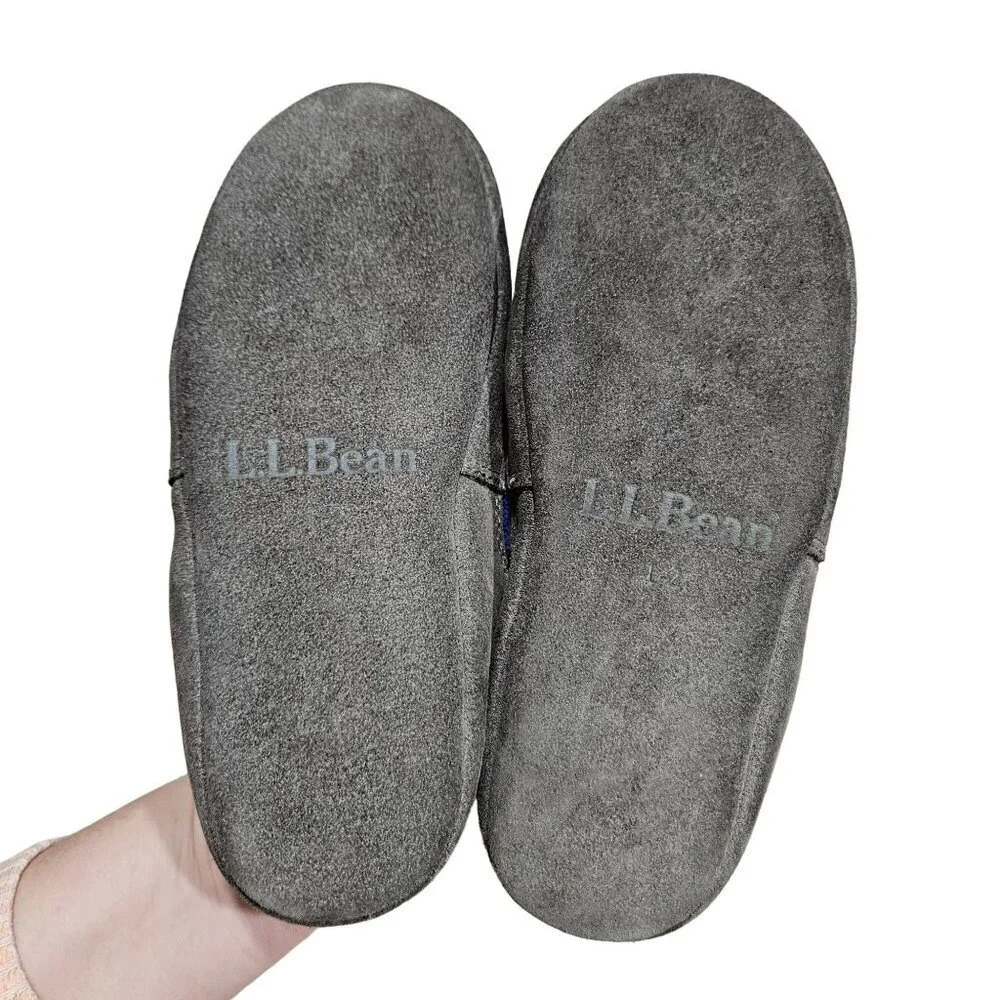 L.L.‎ Bean Girls 1-2 Blue Fleece Slippers With Snowflake Design & Leather Sole